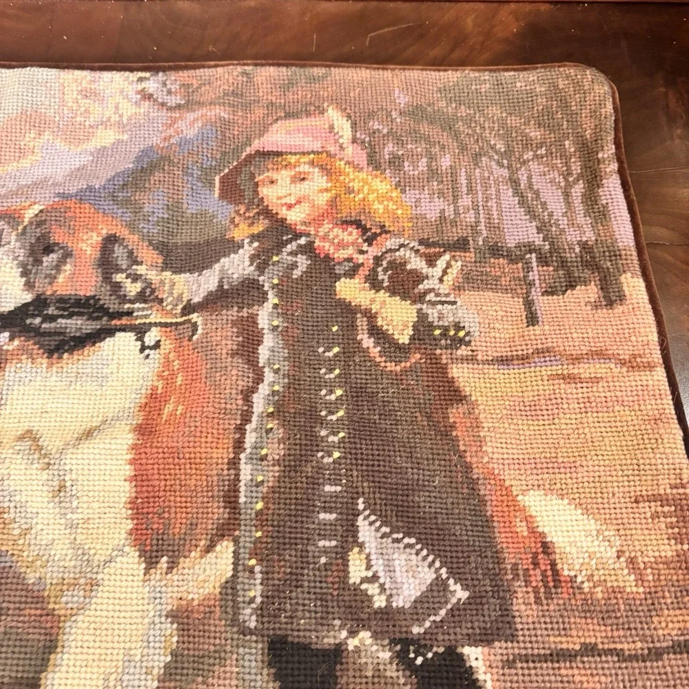 Needlepoint Pillow Cover Charles Burton Barber Off to School St Bernard 18